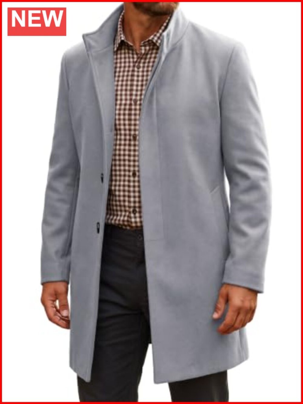 Men's Pea Coat Single Breasted Stand Collar Slim Fit Trench Coat